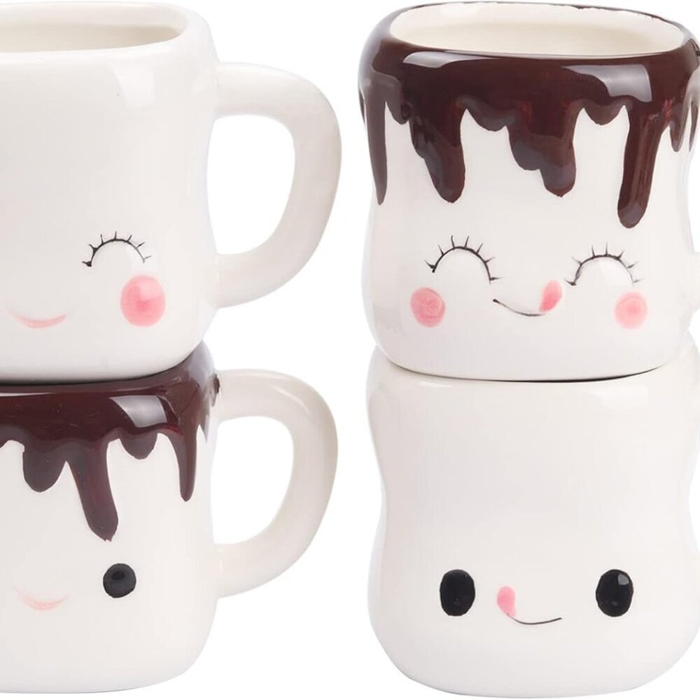 Marshmallow Mugs Set of 4 with Handle Marshmallow Cups Cute Mugs for Kids Hot Ch